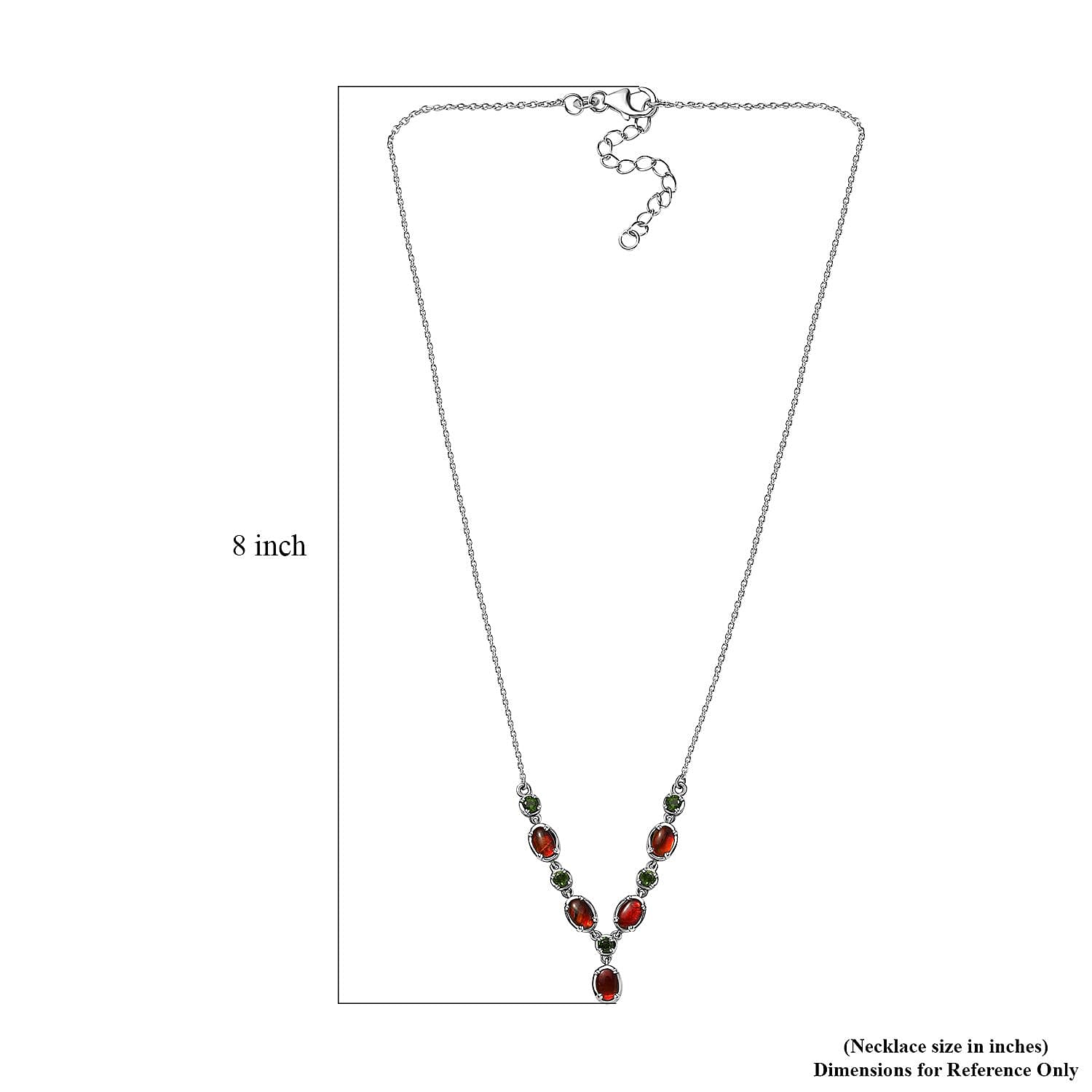 Canadian Ammolite and Chrome Diopside Necklace 18-20 Inches in Platinum Over Sterling Silver 0.60 ctw