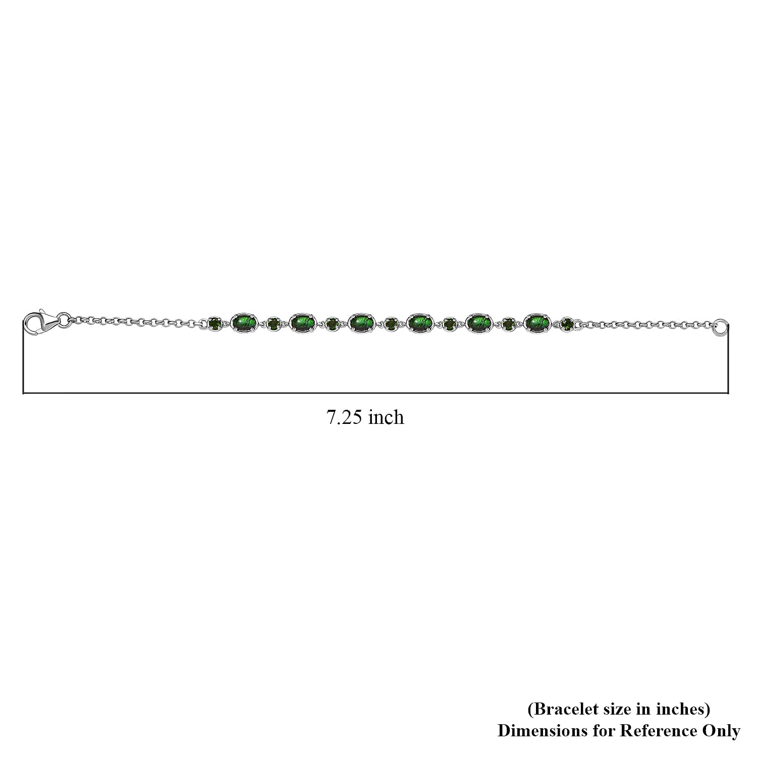 Canadian Ammolite and Chrome Diopside Bracelet in Platinum Over Sterling Silver (7.25 In) 0.90 ctw