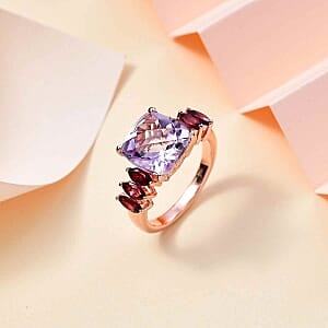 Rose De France Amethyst and Orissa Rhodolite Garnet 5.37 ctw Ring in Vermeil RG Over Sterling Silver (Size 11.5)