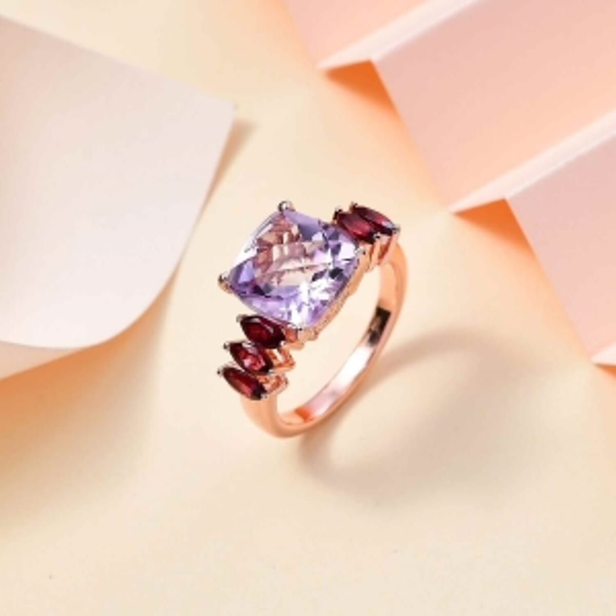 Rose De France Amethyst and Orissa Rhodolite Garnet 5.37 ctw Ring in Vermeil RG Over Sterling Silver (Size 11.5) image number 1