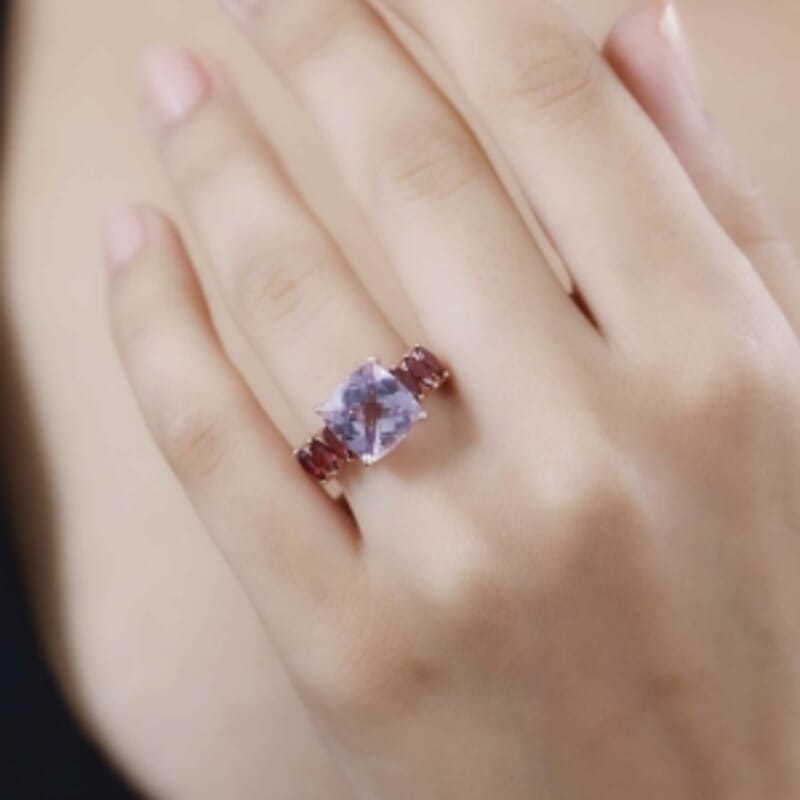 Rose De France Amethyst and Orissa Rhodolite Garnet 5.37 ctw Ring in Vermeil RG Over Sterling Silver (Size 11.5)