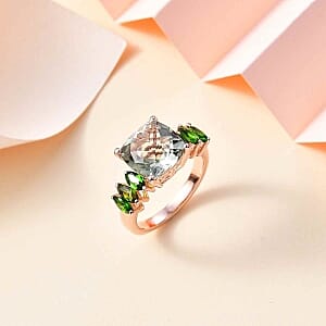 Prasiolite and Chrome Diopside 5.09 ctw Ring in Vermeil RG Over Sterling Silver (Size 8)