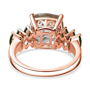 Prasiolite and Chrome Diopside 5.09 ctw Ring in Vermeil RG Over Sterling Silver (Size 8)