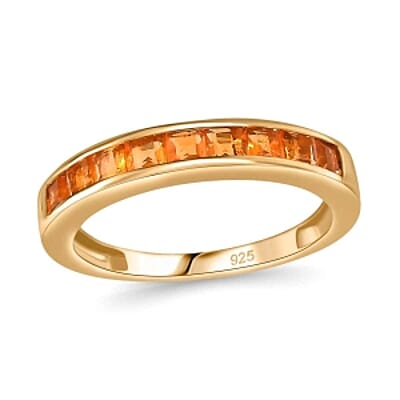 Jalisco Fire Opal 0.64 ctw Ring in Vermeil Yellow Gold Over Sterling Silver (Size 10)