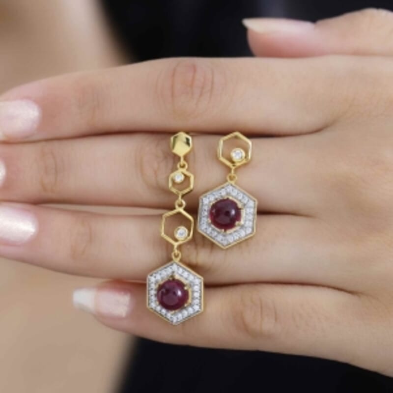 African Ruby and White Zircon 5.17 ctw Earrings in 18K Vermeil Yellow Gold Over Sterling Silver