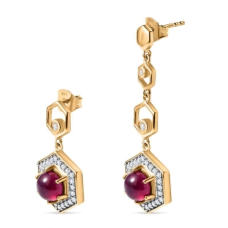 African Ruby and White Zircon 5.17 ctw Earrings in 18K Vermeil Yellow Gold Over Sterling Silver