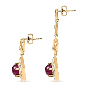 African Ruby and White Zircon 5.17 ctw Earrings in 18K Vermeil Yellow Gold Over Sterling Silver