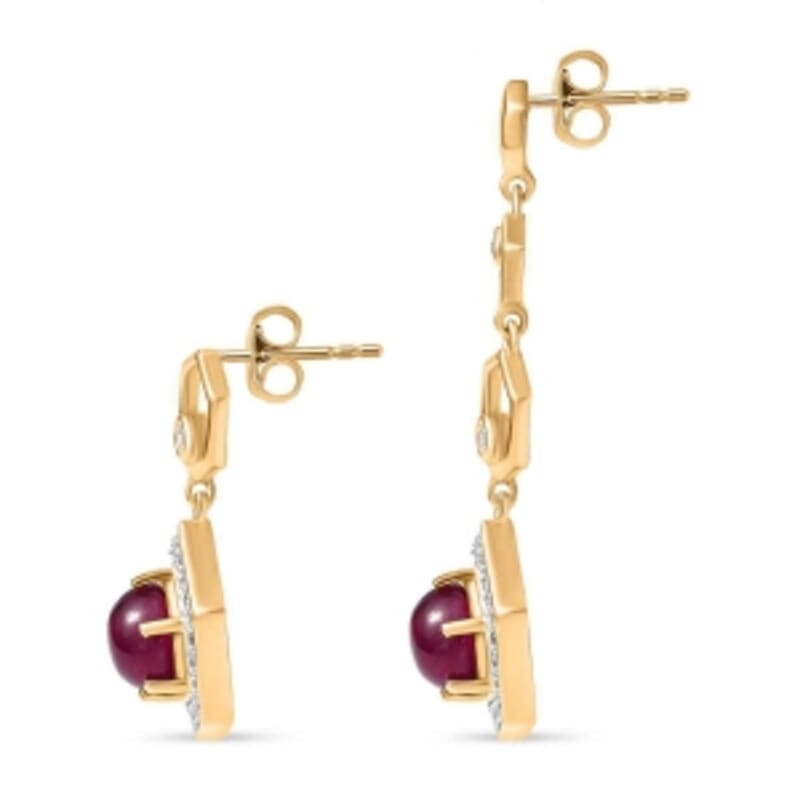African Ruby and White Zircon 5.17 ctw Earrings in 18K Vermeil Yellow Gold Over Sterling Silver