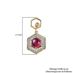 African Ruby and White Zircon 5.17 ctw Earrings in 18K Vermeil Yellow Gold Over Sterling Silver