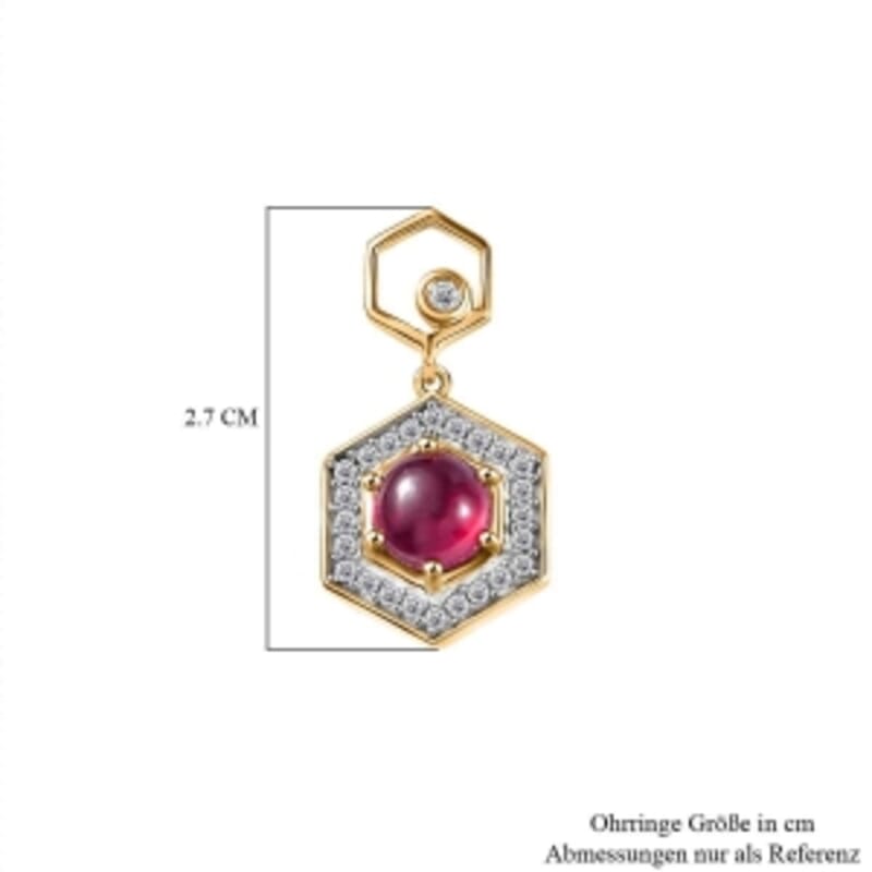 African Ruby and White Zircon 5.17 ctw Earrings in 18K Vermeil Yellow Gold Over Sterling Silver