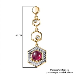 African Ruby and White Zircon 5.17 ctw Earrings in 18K Vermeil Yellow Gold Over Sterling Silver