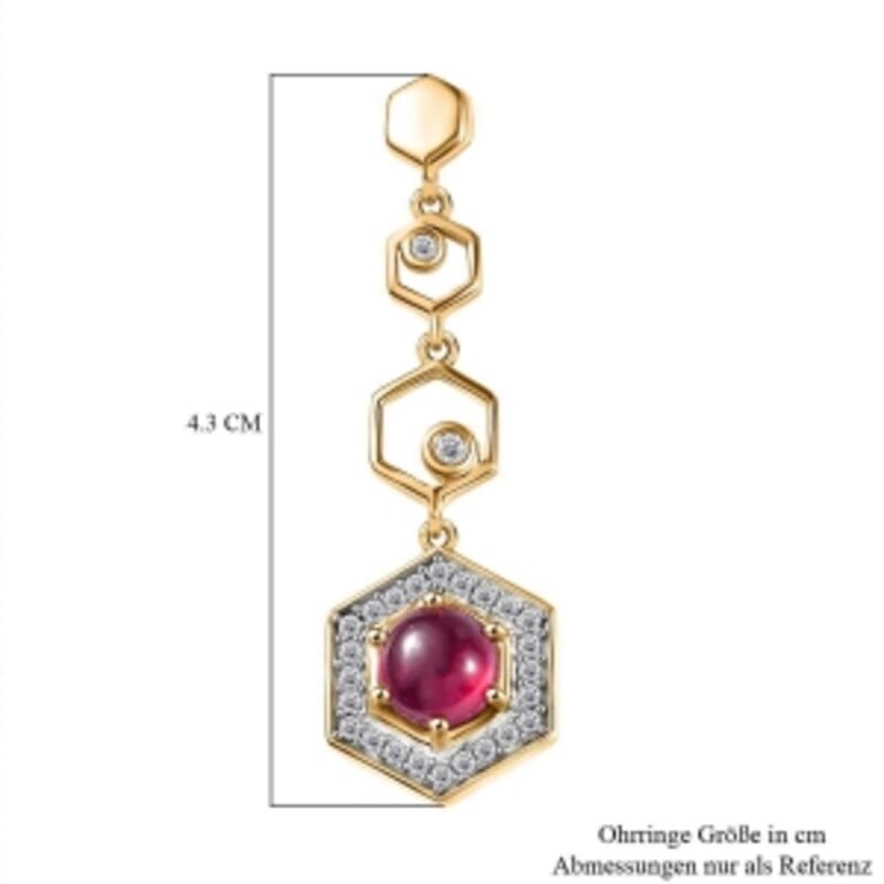 African Ruby and White Zircon 5.17 ctw Earrings in 18K Vermeil Yellow Gold Over Sterling Silver