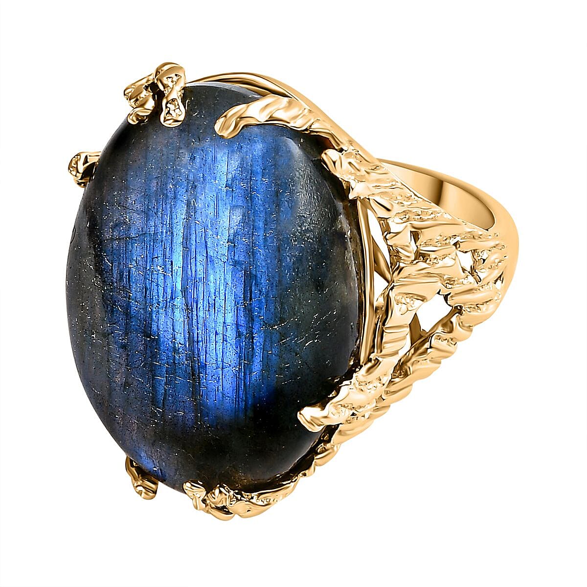 Labradorite 24.58 ctw Ring in 18K Vermeil Yellow Gold Over Sterling Silver (Size 8.0)
