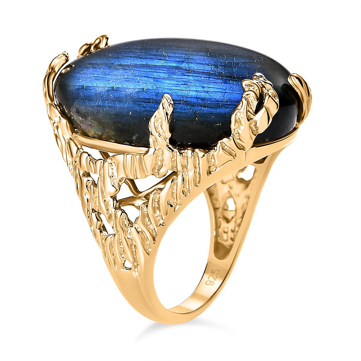 Labradorite 24.58 ctw Ring in 18K Vermeil Yellow Gold Over Sterling Silver (Size 8.0)
