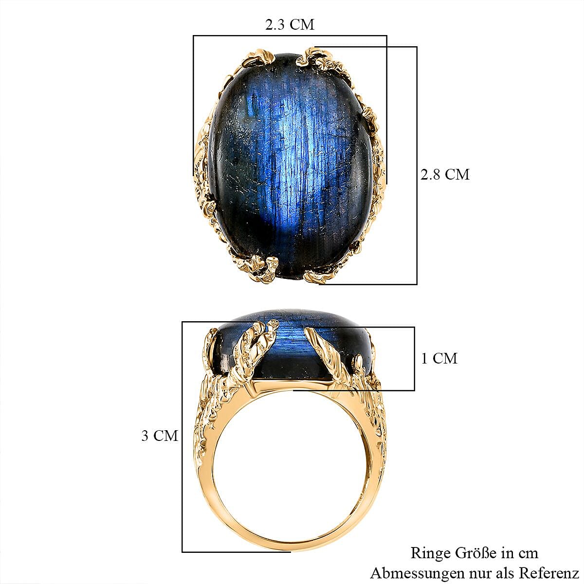 Labradorite 24.58 ctw Ring in 18K Vermeil Yellow Gold Over Sterling Silver (Size 8.0)