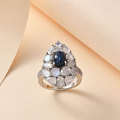 Blue Star Sapphire (DF) and Multi Gemstone Ring in Platinum Over Sterling Silver (Size 10.0) 5.65 ctw