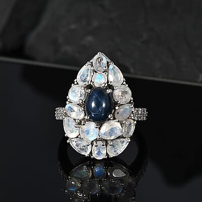 Blue Star Sapphire (DF) and Multi Gemstone Ring in Platinum Over Sterling Silver (Size 10.0) 5.65 ctw