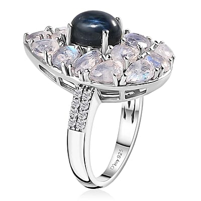 Blue Star Sapphire (DF) and Multi Gemstone Ring in Platinum Over Sterling Silver (Size 10.0) 5.65 ctw