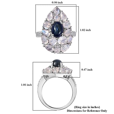 Blue Star Sapphire (DF) and Multi Gemstone Ring in Platinum Over Sterling Silver (Size 10.0) 5.65 ctw