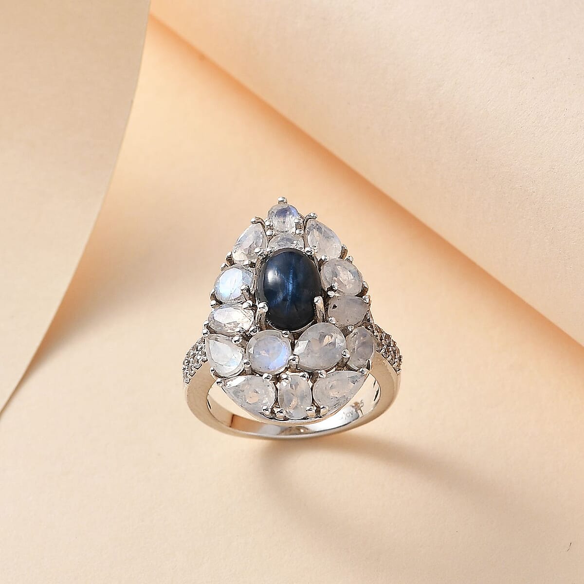 Blue Star Sapphire (DF) and Multi Gemstone Ring in Platinum Over Sterling Silver (Size 5.0) 5.65 ctw image number 1