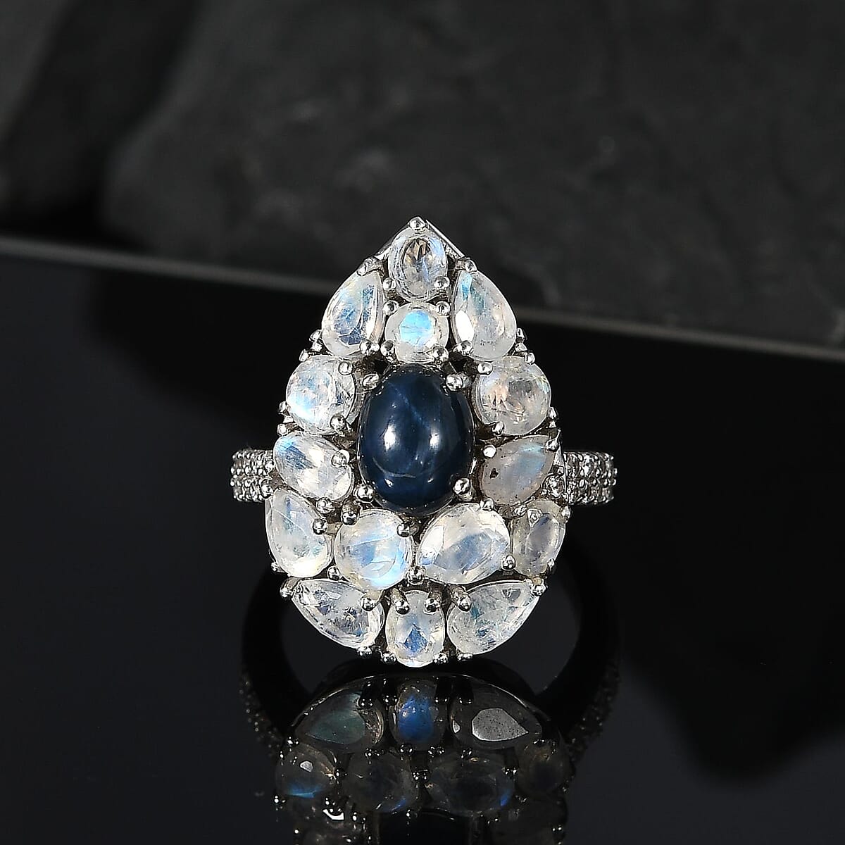 Blue Star Sapphire (DF) and Multi Gemstone Ring in Platinum Over Sterling Silver (Size 5.0) 5.65 ctw image number 2