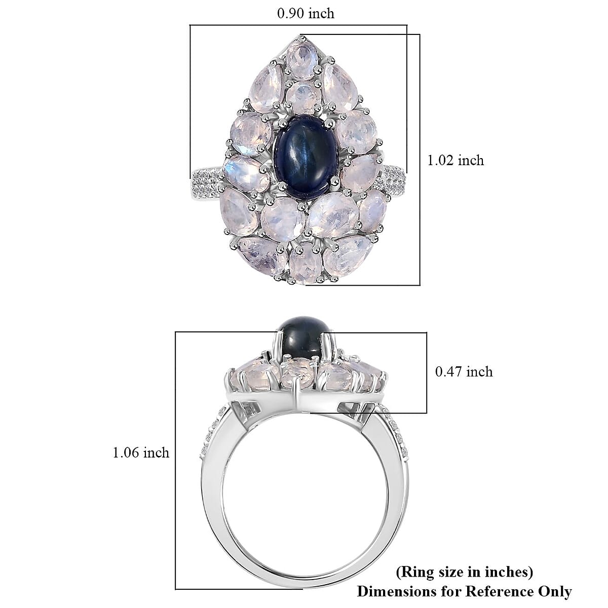 Blue Star Sapphire (DF) and Multi Gemstone Ring in Platinum Over Sterling Silver (Size 5.0) 5.65 ctw image number 6