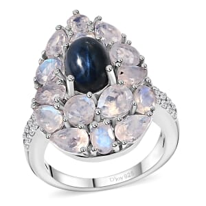 Blue Star Sapphire (DF) and Multi Gemstone Ring in Platinum Over Sterling Silver (Size 7.0) 5.65 ctw