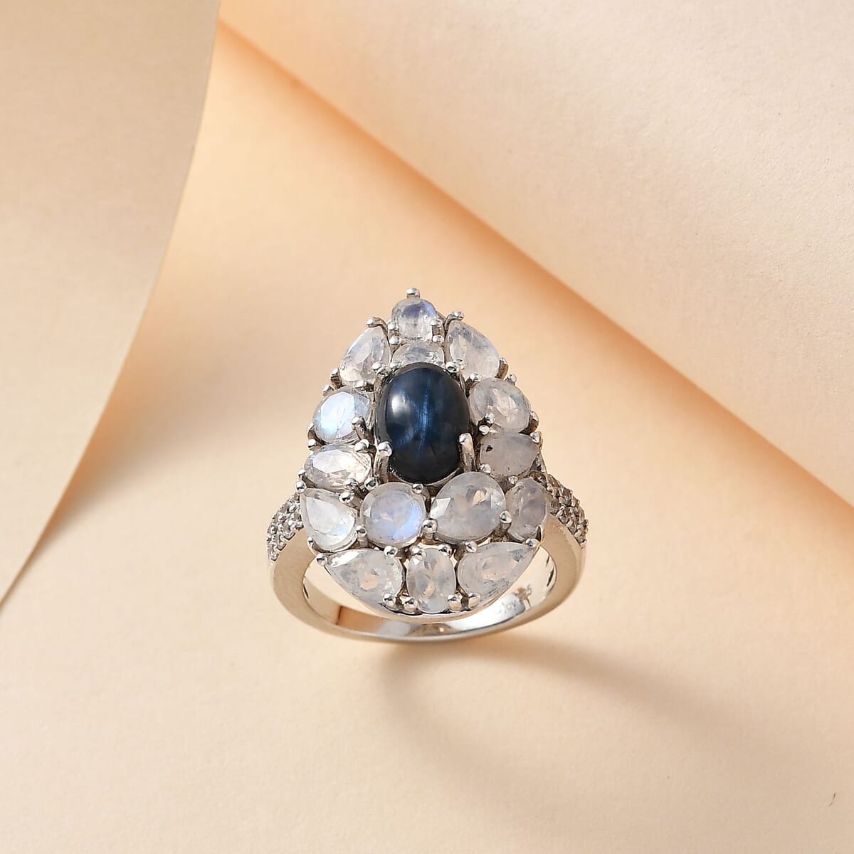 Blue Star Sapphire (DF) and Multi Gemstone Ring in Platinum Over Sterling Silver (Size 7.0) 5.65 ctw image number 1