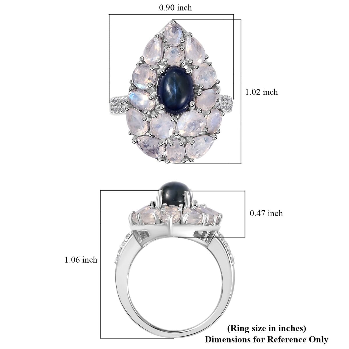 Blue Star Sapphire (DF) and Multi Gemstone Ring in Platinum Over Sterling Silver (Size 7.0) 5.65 ctw image number 6