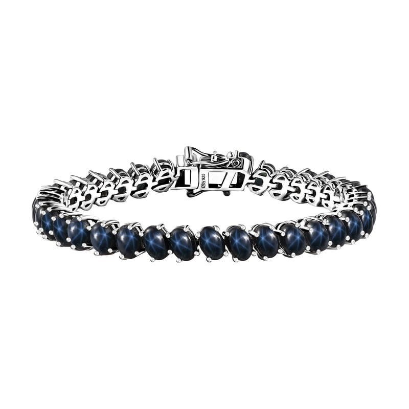 Blue Star Sapphire (DF) Tennis Bracelet in Platinum Over Sterling Silver (6.50 In) 30.10 ctw
