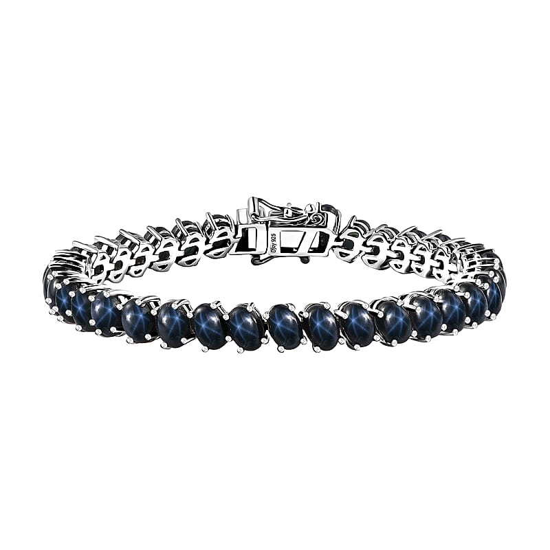 Blue Star Sapphire (DF) Tennis Bracelet in Platinum Over Sterling Silver (6.50 In) 30.10 ctw