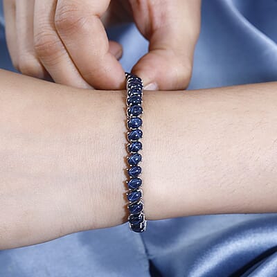Blue Star Sapphire (DF) Tennis Bracelet in Platinum Over Sterling Silver (6.50 In) 30.10 ctw