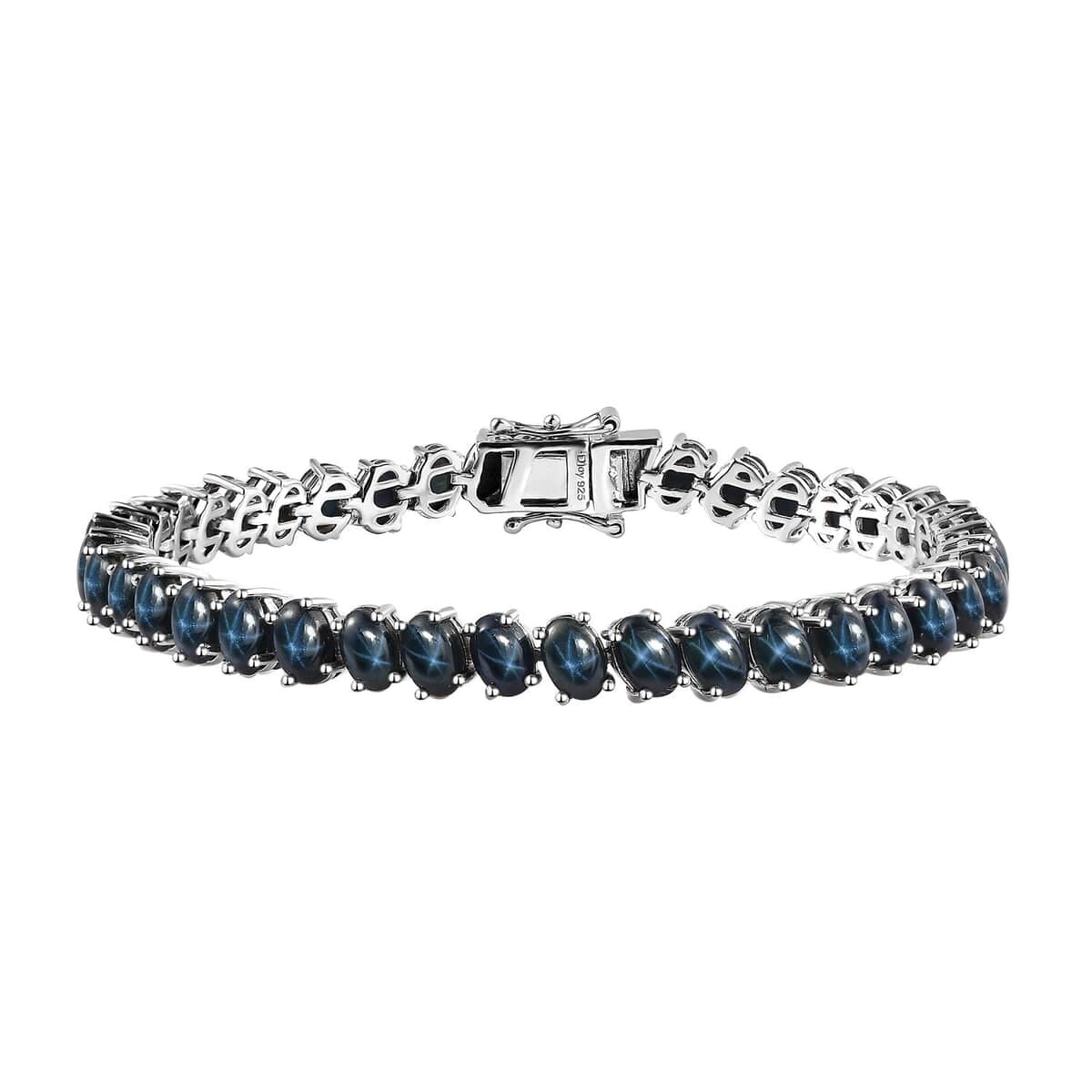 Blue Star Sapphire (DF) Tennis Bracelet in Platinum Over Sterling Silver (7.25 In) 33.40 ctw image number 0