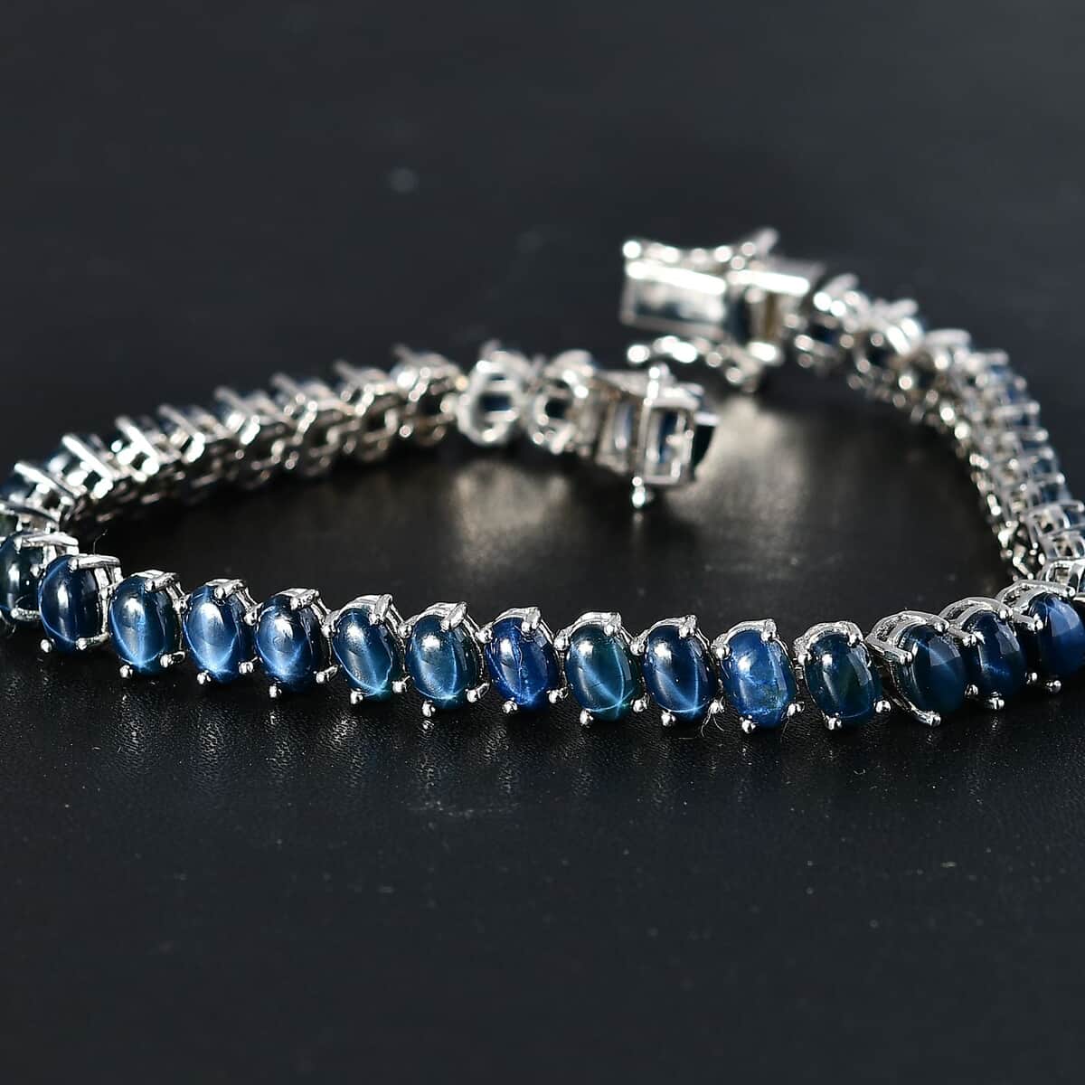 Blue Star Sapphire (DF) Tennis Bracelet in Platinum Over Sterling Silver (7.25 In) 33.40 ctw image number 1