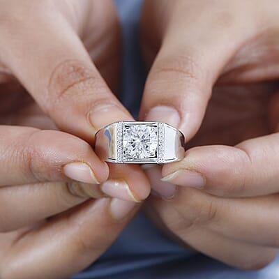 Moissanite Men's Ring in Platinum Over Sterling Silver (Size 10.0) 2.60 ctw