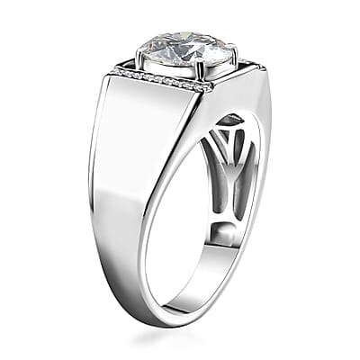 Moissanite Men's Ring in Platinum Over Sterling Silver (Size 10.0) 2.60 ctw