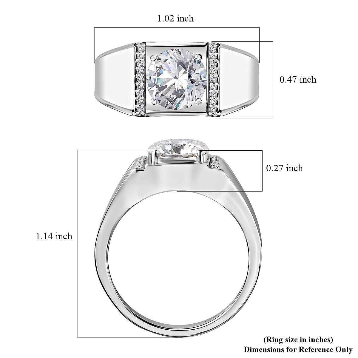 Moissanite Men's Ring in Platinum Over Sterling Silver (Size 10.0) 2.60 ctw