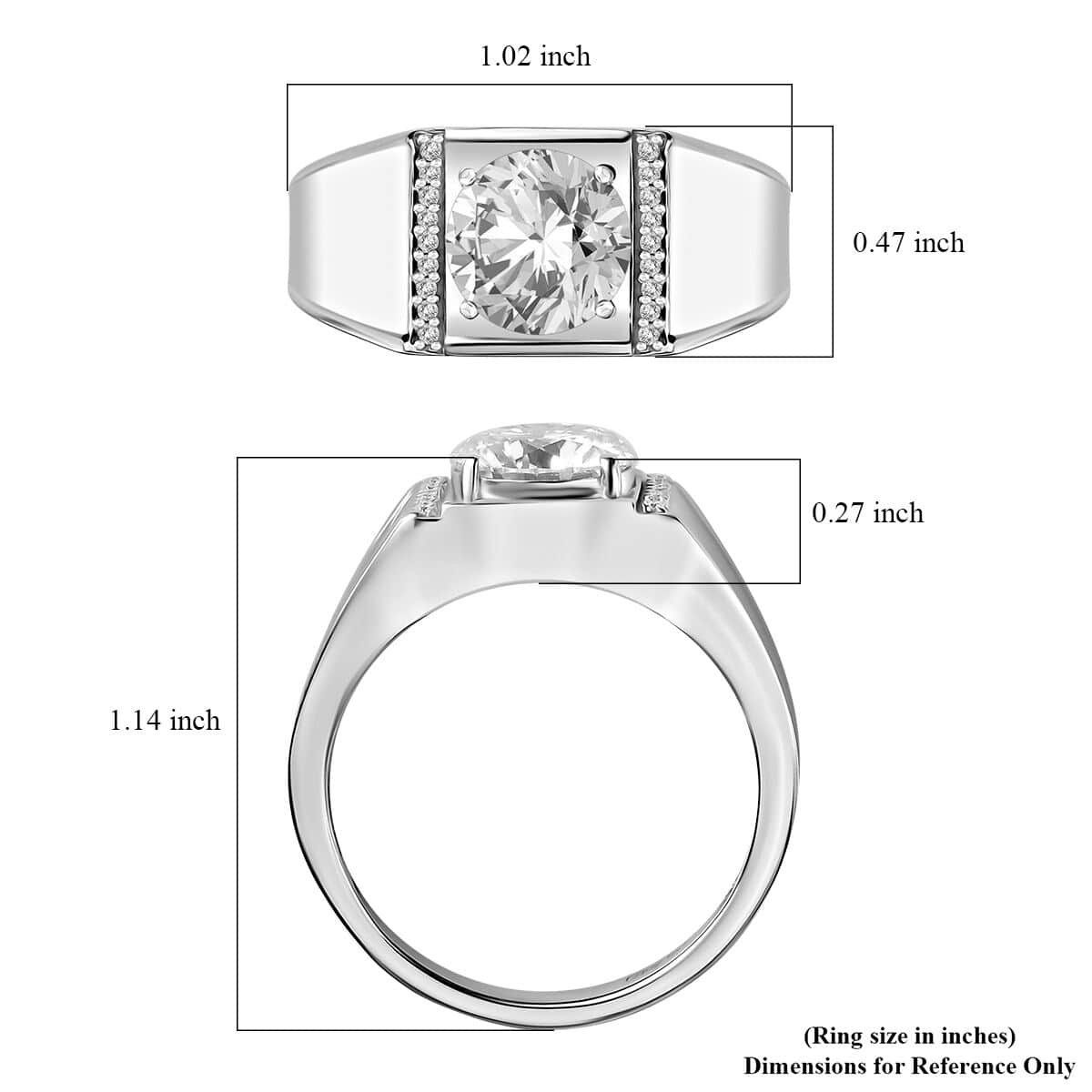 Moissanite (Rnd 9mm) Men's Ring in Platinum Over Sterling Silver (Size 11.0) 2.60 ctw image number 5