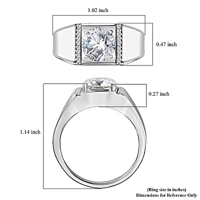 Moissanite Men's Ring in Platinum Over Sterling Silver (Size 10.0) 2.60 ctw