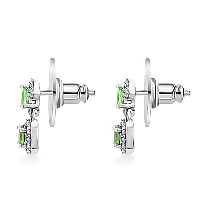 Tsavorite Garnet and Zircon Dangle Earrings in Platinum Over Sterling Silver 1.10 ctw