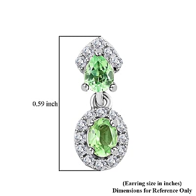 Tsavorite Garnet and Zircon Dangle Earrings in Platinum Over Sterling Silver 1.10 ctw