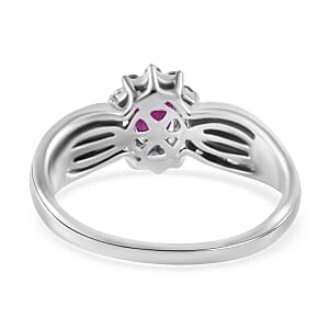 Niassa Ruby (FF) and White Zircon 1.07 ctw Ring in Rhodium Over Sterling Silver (Size 8.0)