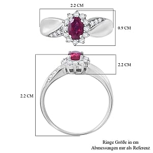 Niassa Ruby (FF) and White Zircon 1.07 ctw Ring in Rhodium Over Sterling Silver (Size 8.0)