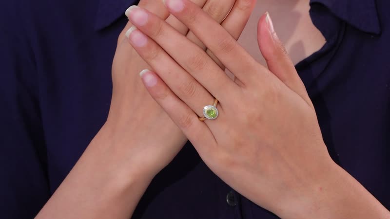 Sphene, and multi-gemstone Double Halo Ring in 10K Yellow Gold