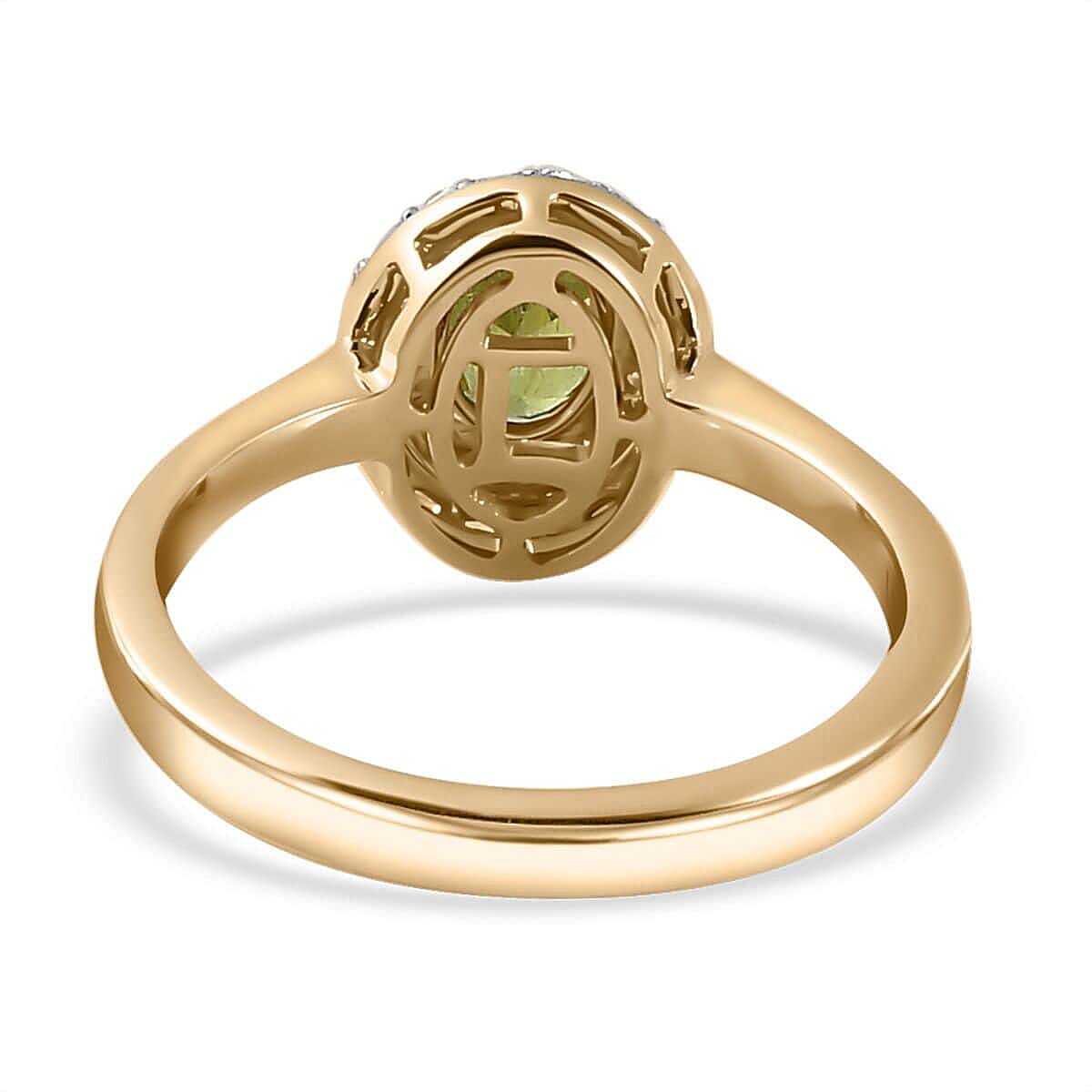 Luxoro 10K Yellow Gold AAA Sphene, I2-I3 Natural Yellow and White Diamond Double Halo Ring (Size 6.0) 1.15 ctw