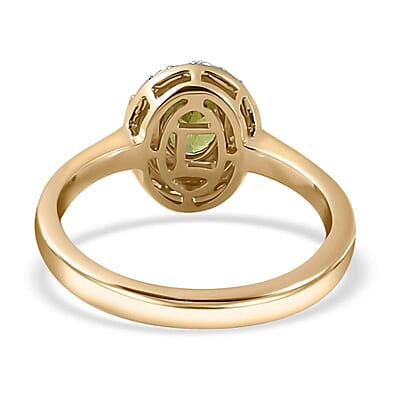 Luxoro 10K Yellow Gold AAA Sphene, I2-I3 Natural Yellow and White Diamond Double Halo Ring (Size 6.0) 1.15 ctw