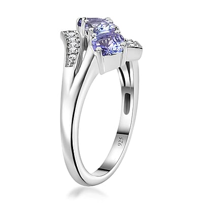 Tanzanite and White Zircon 1.40 ctw Ring in Rhodium Over Sterling Silver (Size 9.0)
