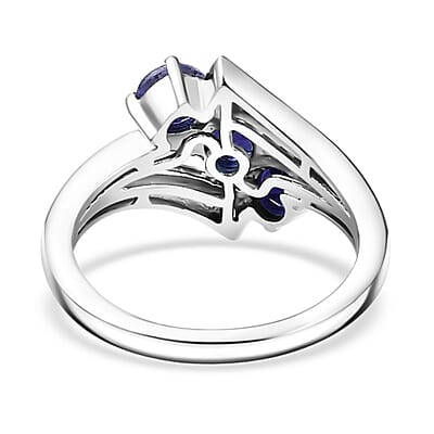 Tanzanite and White Zircon 1.40 ctw Ring in Rhodium Over Sterling Silver (Size 9.0)