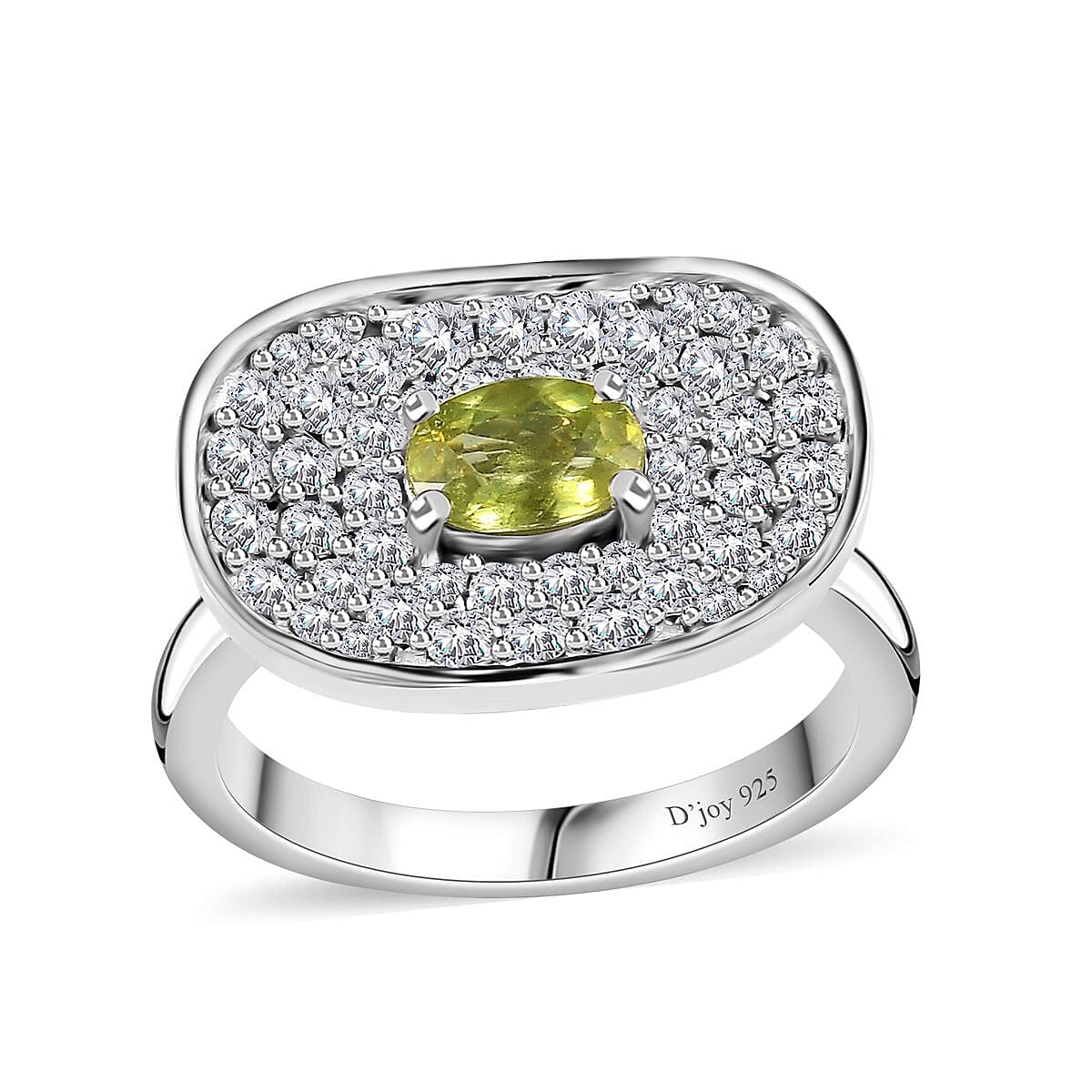 Premium Sphene and Moissanite Ring in Rhodium Over Sterling Silver (Size 10.0) 1.25 ctw