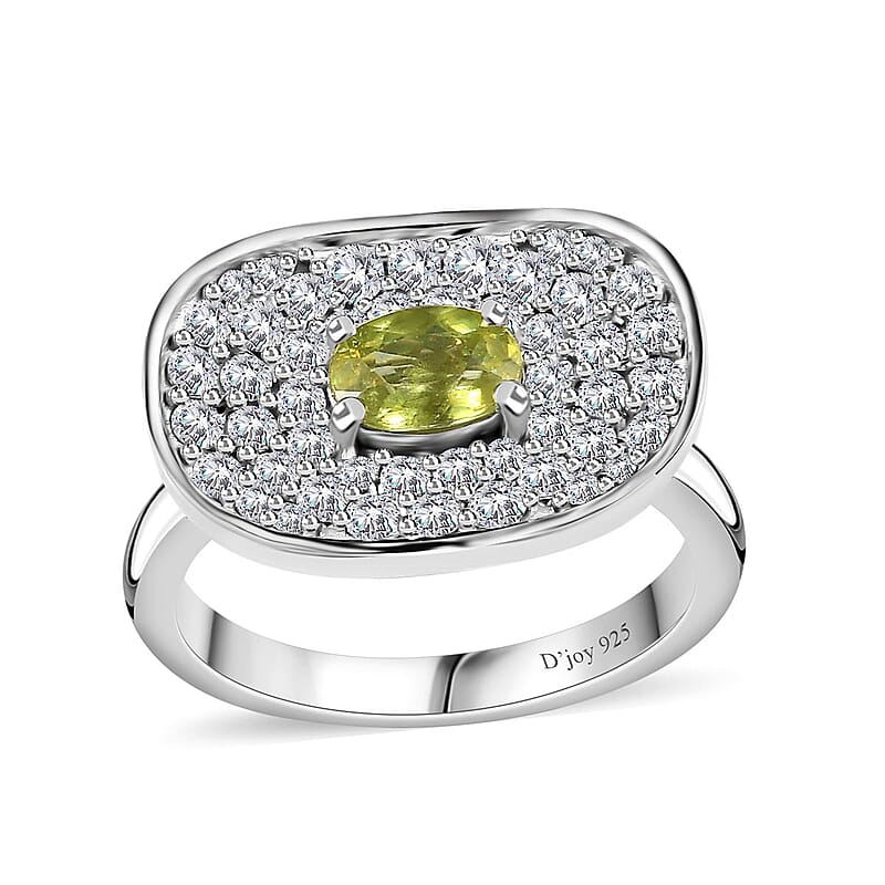 Premium Sphene and Moissanite Ring in Rhodium Over Sterling Silver (Size 10.0) 1.25 ctw